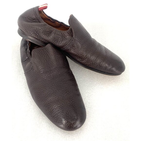 BALLY Brown Pebbled Leather Cowboy Driver Loafers Collapsable Shoes Sz 7 USA - Picture 14 of 16